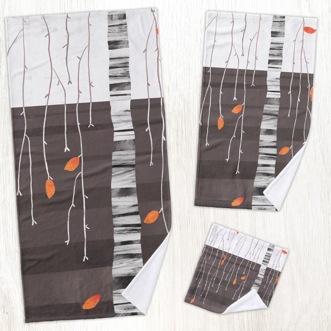 Pintura de árbol de paisaje invernal (Modern autumn fall winter tree abstract art bathroom towel set)