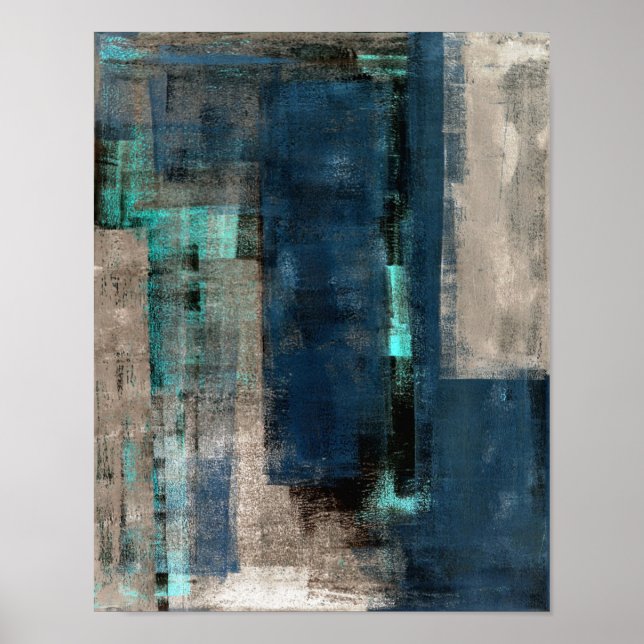 Pintura de arte de abstracto azul de 'Metro' (Frente)