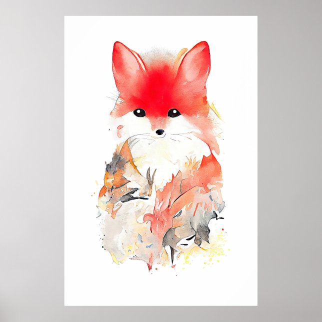 Pintura de arte de acuarela de Fox Wild Animal Nat (Frente)