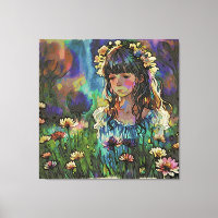 *~ Pintura de arte de Chica de campo de flores sil