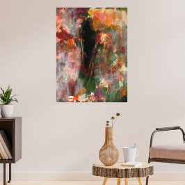 Pintura de arte de paisaje abstracto verde naranja