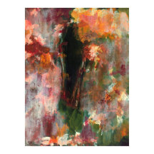 Pintura de arte de paisaje abstracto verde naranja