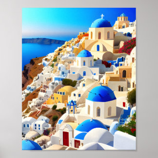 Pintura de arte digital de la isla de Santorini Gr