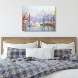 Pintura de arte fino puerto barcos de vela amanece