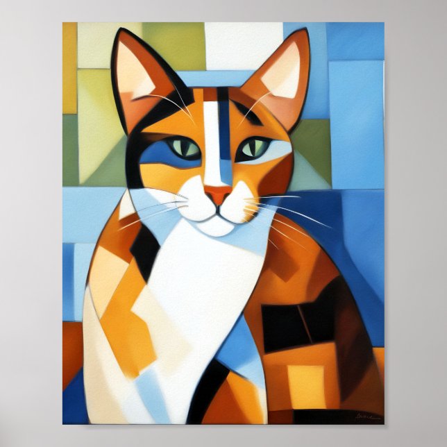 Pintura de arte Gato cubista calico (Frente)
