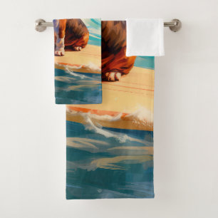 Pintura de Basset Hound Surfing en la Playa