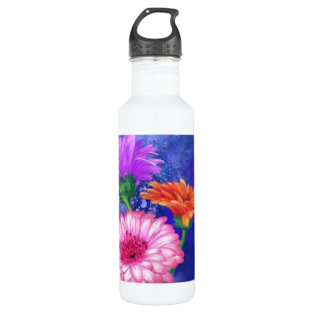 Pintura de botella de agua de Gerberas de tres col (Anverso)