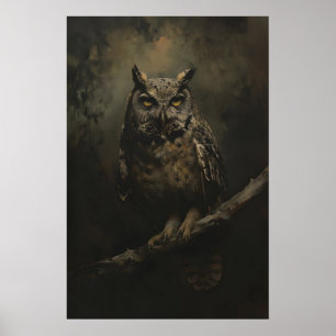 Pintura de búho vintage, arte de pared de aves, Da