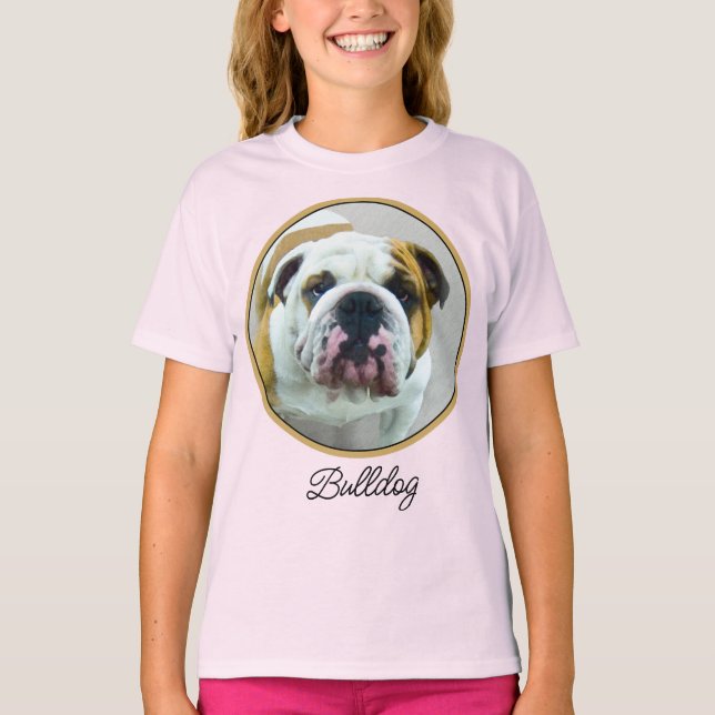 Pintura de bulldog - Corta camiseta de arte de per (Anverso)