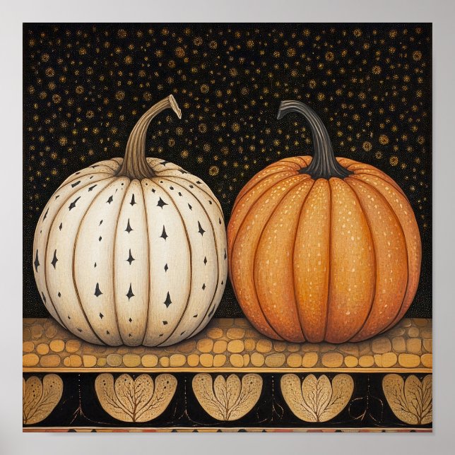 Pintura de calabaza otoño poster decoración de par (Frente)