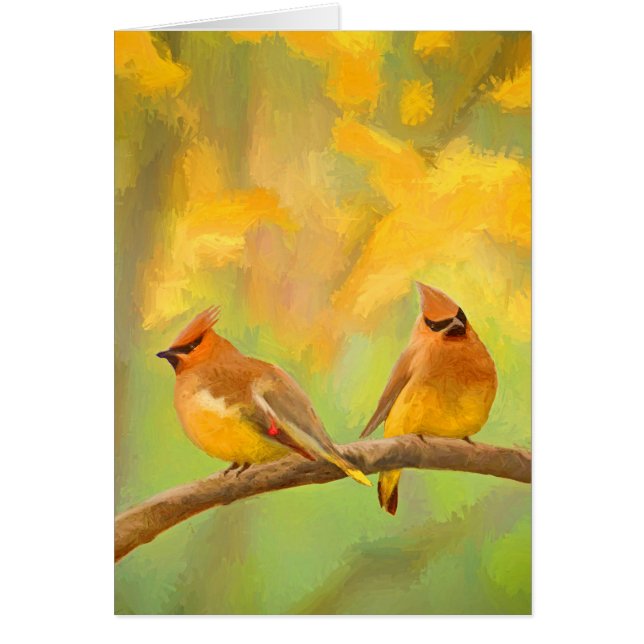 Pintura de cedro Waxwing - Arte de perro original  (Frente)