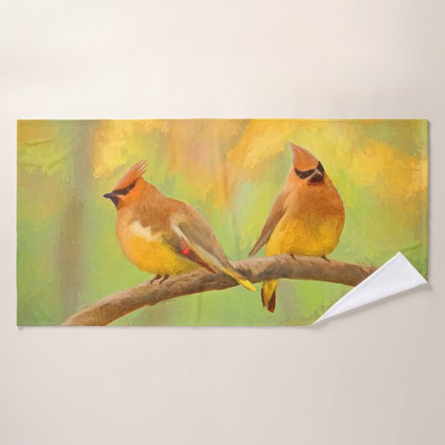 Pintura de cedro Waxwing - Arte de perro original  (Toalla de baño)
