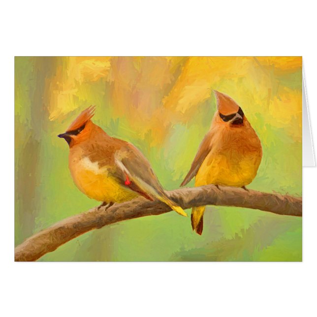 Pintura de cedro Waxwing - Arte de perro original  (Anverso (Horizontal))