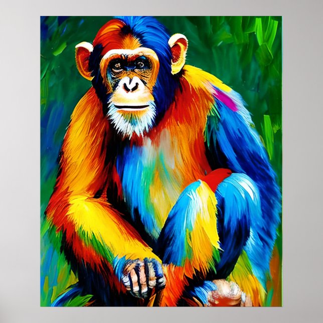 Pintura de chimpancé | Decoración del hogar, arcoi (Frente)