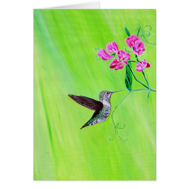 Pintura de colibrí y guisantes dulces (Frente)