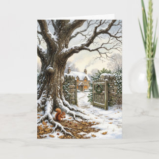 Pintura de Cottage de Navidad Victoriano y Roble d