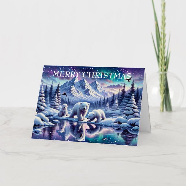 Pintura de escena nevada de la familia del oso pol (Anverso)