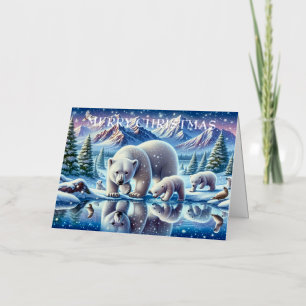 Pintura de escena nevada de la familia del oso pol