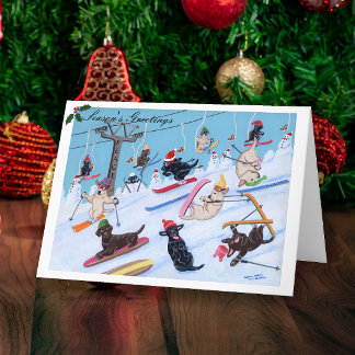 Pintura de esquí de Labradors del navidad de la