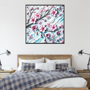 Pintura de Flor de Cerezo Texturizada Arte Floral 