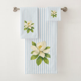 Pintura de Flor de Magnolia con Raya Azul