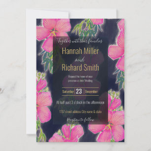 Pintura de flor rosa azul tropical Hibiscus