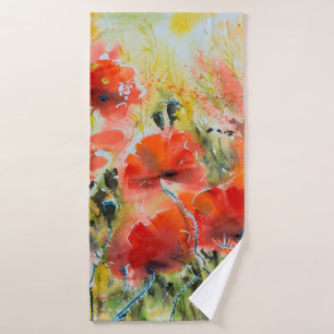 Pintura de flores rojas de amapola de color agua.