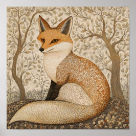 Pintura de Fox Imprimir arte de pared de Woodland