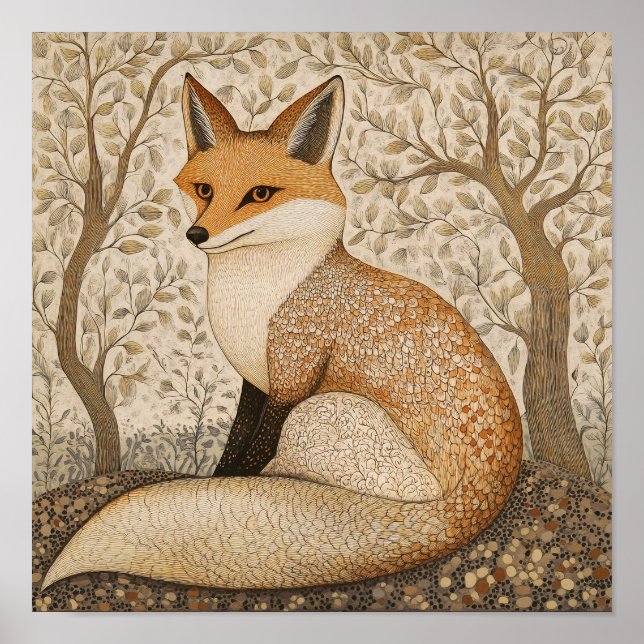 Pintura de Fox Imprimir arte de pared de Woodland (Frente)
