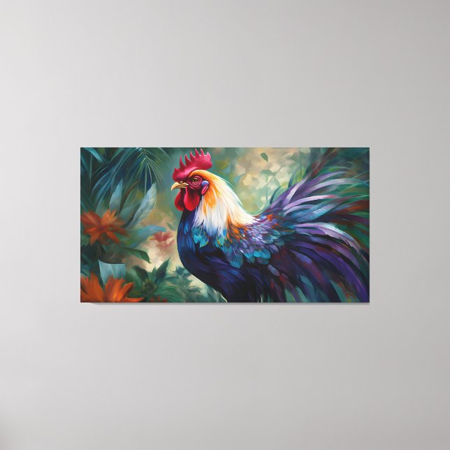 Pintura de gallo en la impresión de lona estirada (Anverso)