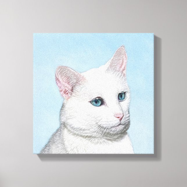 Pintura de gato blanco - Arte de gato original lin (Anverso)