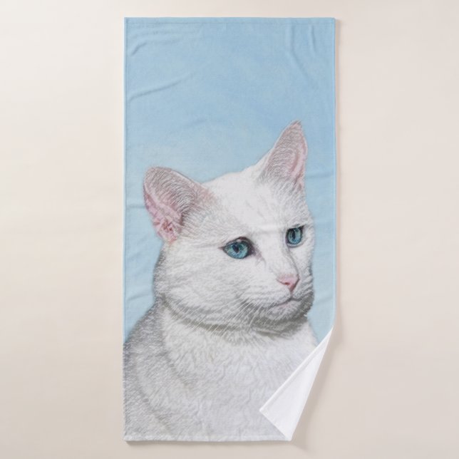 Pintura de gato blanco - Arte de gato original lin (Toalla de baño)