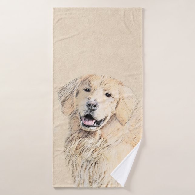 Pintura de Golden Retriever - Cute original Dog Ar (Toalla de baño)
