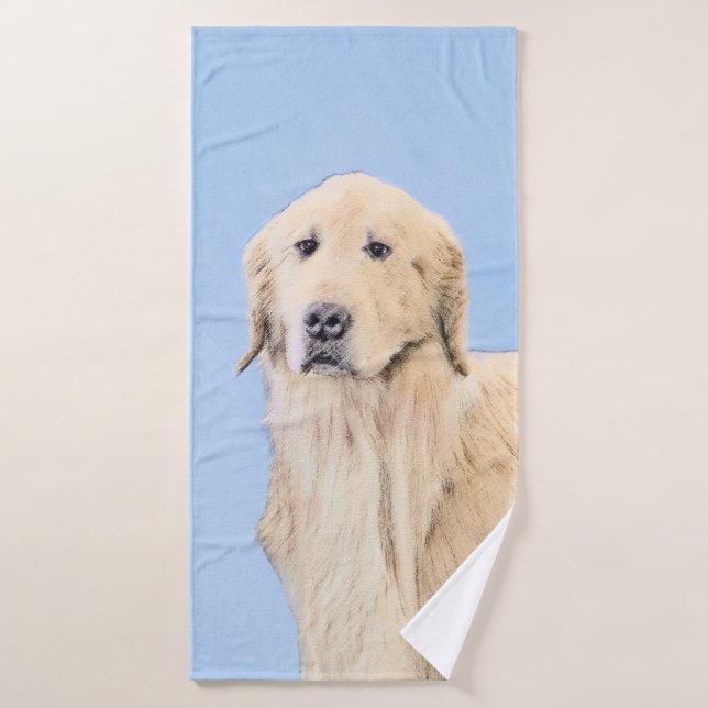 Pintura de Golden Retriever - Cute original Dog Ar (Toalla de baño)