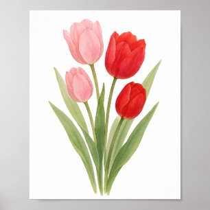 Pintura de hermosos tulipanes rojos y rosados Arte