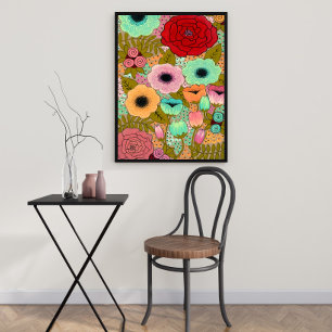 Pintura de jardín floral Poster Arte Imprimir