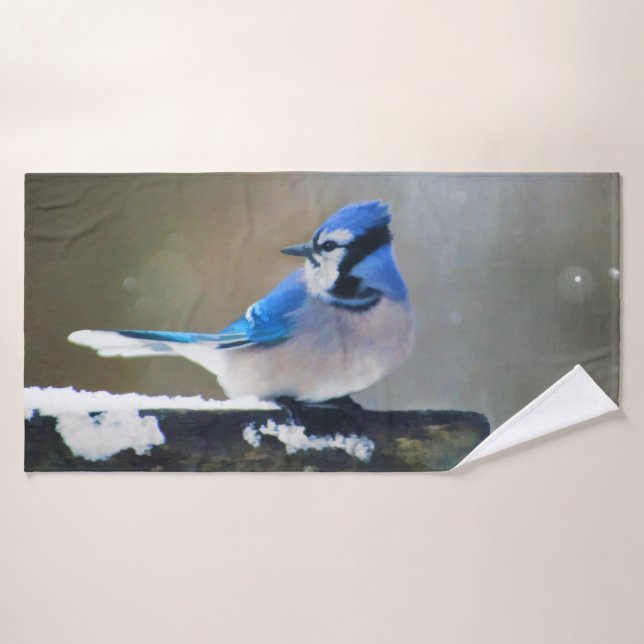 Pintura de Jay azul - Arte de pájaro original (Toalla de baño)