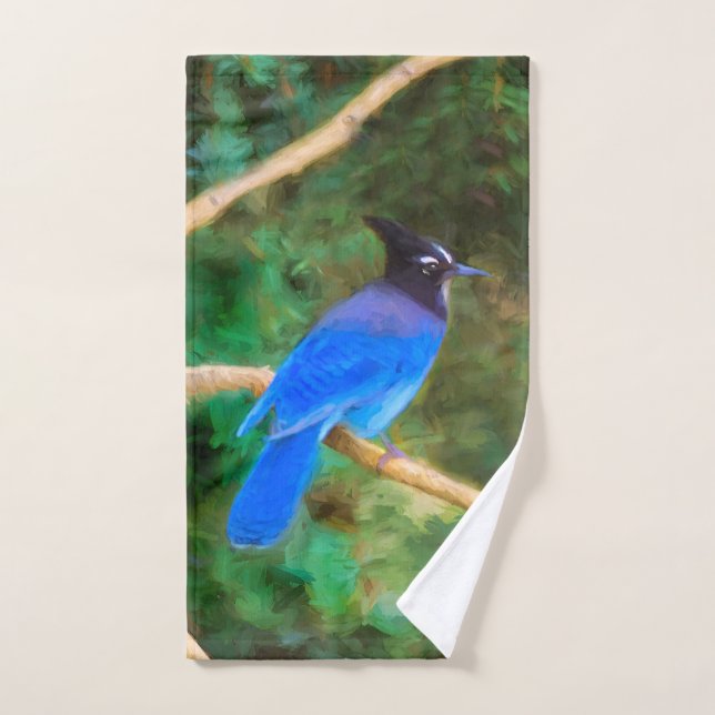 Pintura de Jay de Steller - Arte de pájaro origina (Toalla de mano)