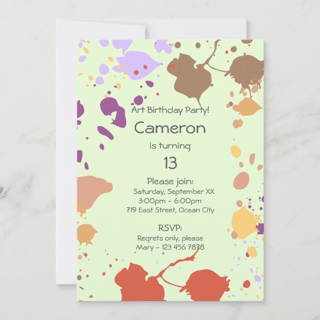 Pintura de la 13ª invitación a la fiesta de cumple (Anverso)