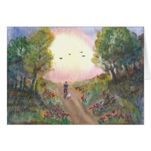 Pintura de la acuarela del paseo del perro de la