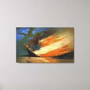 Pintura de la bandera que quema en un lienzo envue
