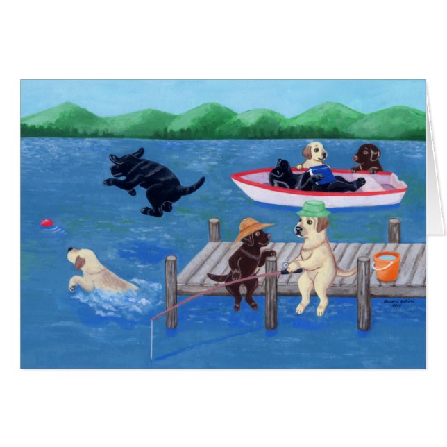 Pintura de Labradors de la diversión del lago (Anverso (Horizontal))