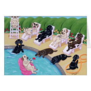 Pintura de Labradors del fiesta del Poolside