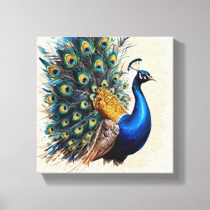 Pintura de lienzo de pavo real con suerte