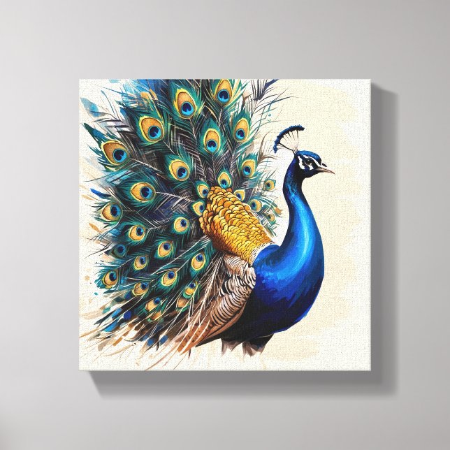 Pintura de lienzo de pavo real con suerte (Anverso)