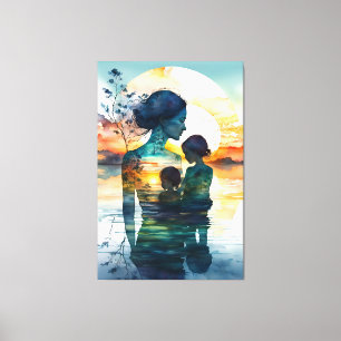 pintura de lienzo para la madre y sus dos hijos.