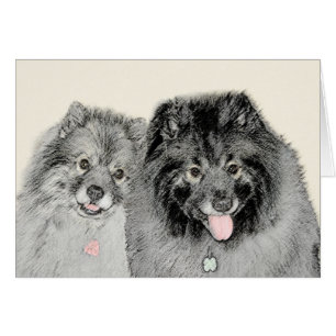 Pintura de madre y hijo Keeshond - Arte de perro o