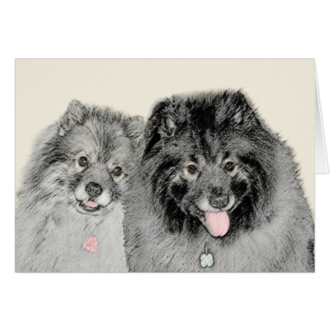 Pintura de madre y hijo Keeshond - Arte de perro o (Anverso (Horizontal))