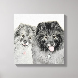 Pintura de madre y hijo Keeshond - Arte de perro o
