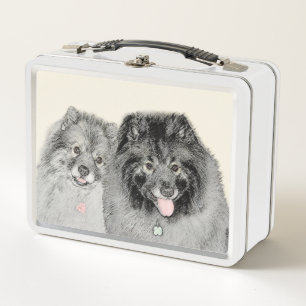 Pintura de madre y hijo Keeshond - Arte de perro o